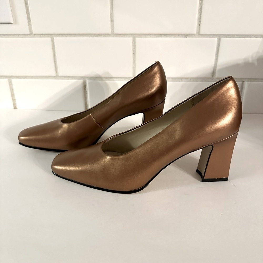 Y2K VINTAGE Cathy Jean 7 Gold  woman classic corpcore career leather 3” heel - Picture 4 of 9